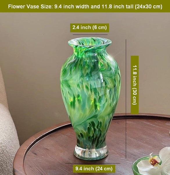 Large Green Glass Flower Vases, Modern Glass Flower Vases, Water Holding Flower Vases, Handmade Flower Vases on Table