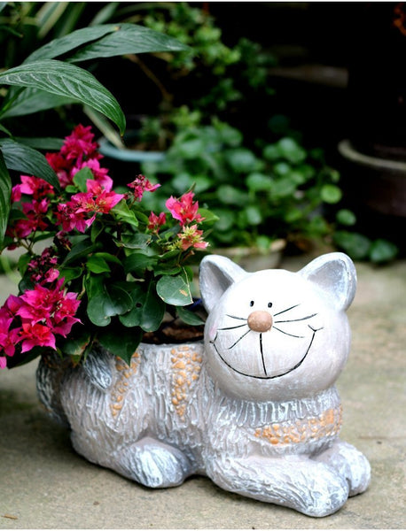 Large Cat Statue, Sitting Cat Flower Pot Statue, Pet Statue for Garden Courtyard Ornaments, Villa Outdoor Decor Gardening Ideas-ArtWorkCrafts.com