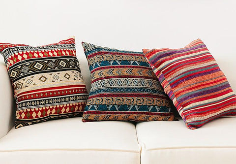 Oriental Throw Pillow for Couch, Bohemian Decorative Sofa Pillows, Geometric Pattern Chenille Throw Pillows-ArtWorkCrafts.com