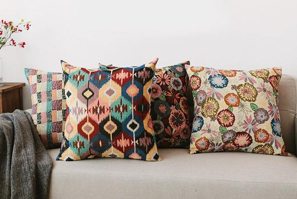Geometric Pattern Chenille Throw Pillow for Couch, Bohemian Decorative Sofa Pillows, Decorative Throw Pillows for Living Room-ArtWorkCrafts.com
