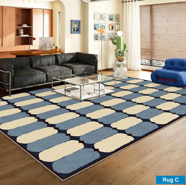 Mid Century Modern Rugs, Contemporary Modern Rugs for Dining Room, Bedroom Modern Floor Carpet, Blue Modern Rug Designs, Living Room Rug Ideas-ArtWorkCrafts.com