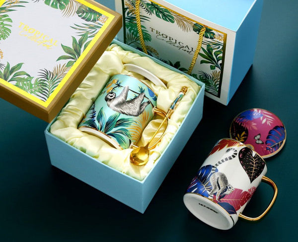 Unique Ceramic Mugs in Gift Box, Creative Porcelain Cups, Large Capacity Jungle Animal Porcelain Mugs, Large Ceramic Mugs for Office-ArtWorkCrafts.com