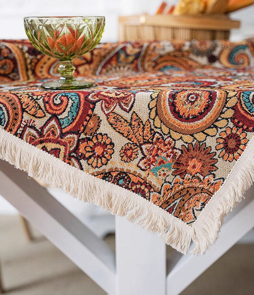 Large Modern Linen Tablecloths, Oriental Rectangular Table Covers for Coffee Table, Bohemian Rectangular Tablecloth for Oval Table-ArtWorkCrafts.com