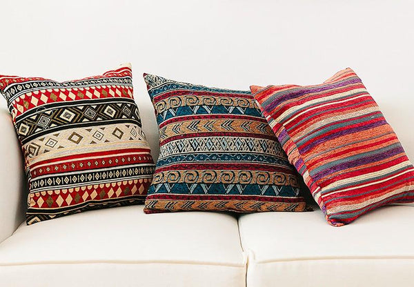 Bohemian Decorative Sofa Pillows, Extra Large Geometric Pattern Chenille Throw Pillows, Oriental Throw Pillow for Couch-ArtWorkCrafts.com
