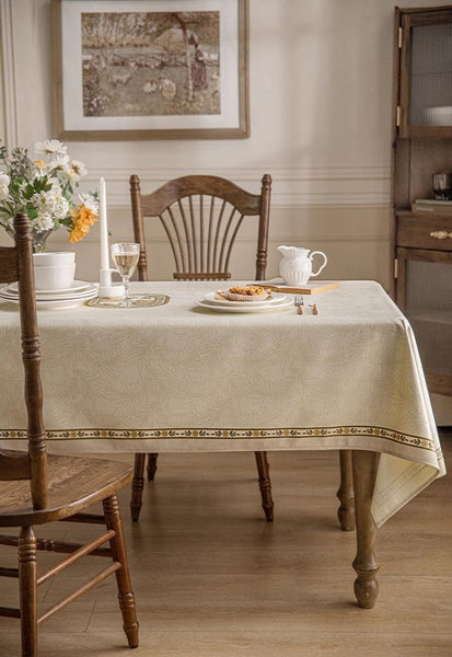 Cream Color Table Cover for Dining Room Table, French Style Tablecloth for Dining Table, Modern Rectangle Tablecloth for Oval Table-ArtWorkCrafts.com