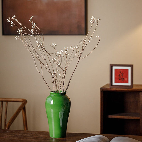 Vintage Flower Vases on Table, Handmade Water Holding Flower Vase, Centerpiece Ceramic Bud Vases, Green Porcelain Flower Vases-ArtWorkCrafts.com