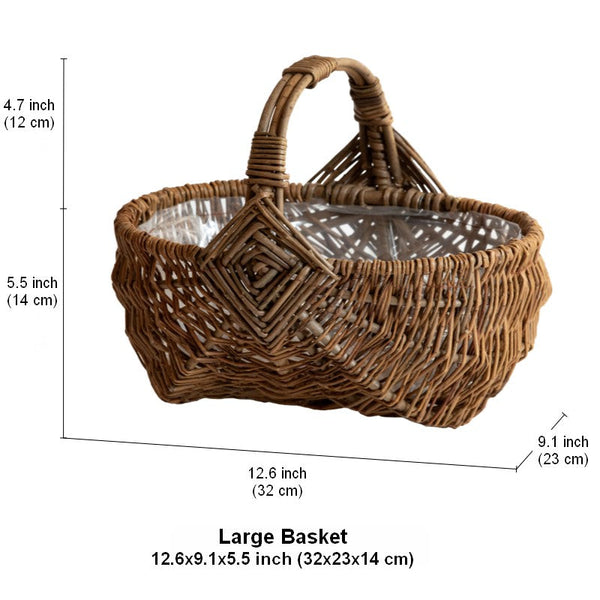 Large Picnic Food Basket with Handle, Natural Hand-woven Wicker Storage Basket, Natural Fruit Baskets, Kitchen Storage Baskets, Willow Weaving Baskets with Handle-ArtWorkCrafts.com