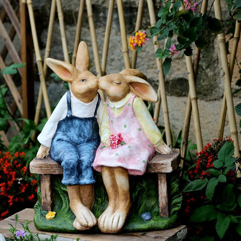 Large Bunny Rabbit Lovers Statue, Rabbit Kiss Statue for Wedding Gift, Garden Courtyard Ornaments, Villa Outdoor Decor Gardening Ideas-ArtWorkCrafts.com