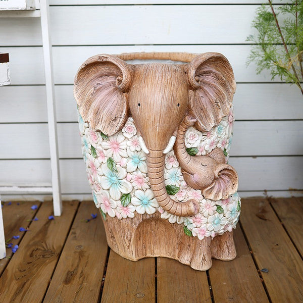 Beautiful Elephant Flowerpot, Modern Garden Flower Pot, Unique Animal Statue for Garden Ornaments, Resin Statue for Garden, Villa Outdoor Decor Gardening Ideas-ArtWorkCrafts.com