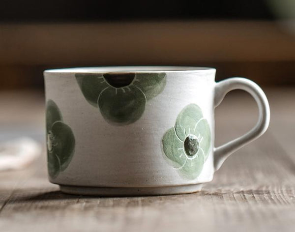 Cappuccino Coffee Cup, Spring Flower Coffee Cup, Rustic Tea Cup, Pottery Coffee Cups, Coffee Cup and Saucer Set-ArtWorkCrafts.com