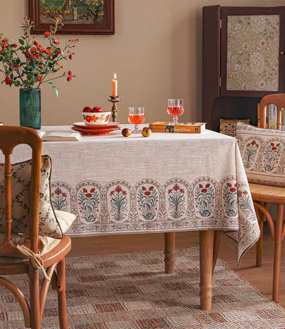 Rustic Farmhouse Table Cover for Kitchen, Flower Pattern Linen Tablecloth for Round Table, Modern Rectangle Tablecloth Ideas for Dining Room Table-ArtWorkCrafts.com