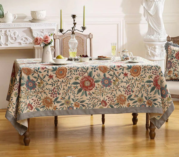 Rectangle Tablecloth Ideas for Dining Table, Flower Farmhouse Table Cover, Extra Large Modern Tablecloth, Square Linen Tablecloth for Coffee Table-ArtWorkCrafts.com