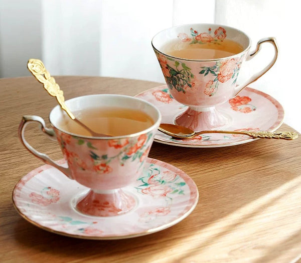 Ceramic Tea Cup Set, Luxury Tea Cup with Saucer, Elegant Coffee Cup, Porcelain Tea cups, British Tea Cup Set, Afternoon Tea Cup with Saucer Set-ArtWorkCrafts.com