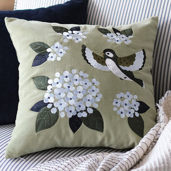 Decorative Pillow Arrangement Ideas for Couch, Living Room Decorative Pillows, Embroidered Swallow Birds Cushion, Large Decorative Pillows for Couch, Modern Throw Pillows for Bedroom-ArtWorkCrafts.com