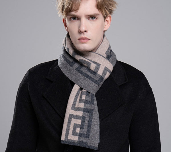 Wool Scarf for Gentleman, Gray Thick Wool Scarf, Black Business Formal Men Scarf Styles, Men's Winter Scarf, Casual Scarf Men, Men's Wool Scarf Winter, Red Fashion Scarf-ArtWorkCrafts.com