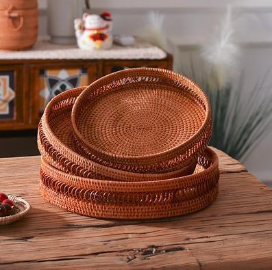 Woven Round Storage Basket, Rattan Stroage Baskets, Storage Baskets for Kitchen, Storage Baskets for Dining Room-ArtWorkCrafts.com