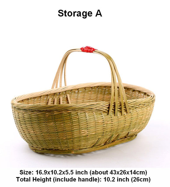 Natural Fruit Basket Lovely Bamboo Baskets for Vegetable, Kitchen Storage Baskets, Picnic Food Basket with Handle, Large Natural Hand-woven Bamboo Basket-ArtWorkCrafts.com