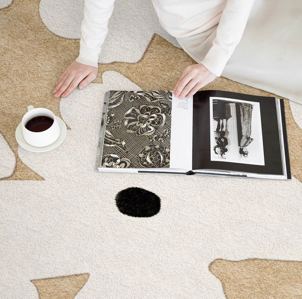 Circular Rugs for Dining Table, Abstract Contemporary Rugs for Bedroom, Modern Round Rugs under Coffee Table, Modern Cream Color Rugs for Living Room-ArtWorkCrafts.com