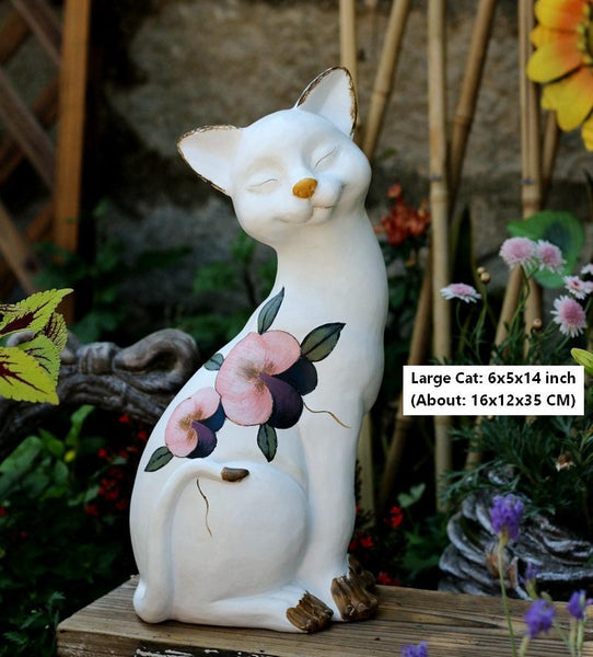 Lovely Cat Statues, Sitting Cats Resin Statue for Garden Ornament, Villa Outdoor Decor Gardening Ideas, Garden Courtyard Decoration, House Warming Gift-ArtWorkCrafts.com