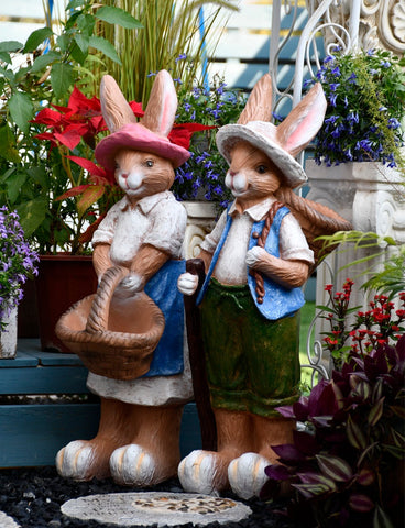 Garden Courtyard Ornaments, Large Rabbit Statue for Garden, Villa Outdoor Decor Gardening Ideas, Bunny Flowerpot, Modern Garden Sculptures-ArtWorkCrafts.com