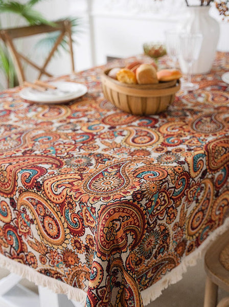 Large Modern Linen Tablecloths, Oriental Rectangular Table Covers for Coffee Table, Bohemian Rectangular Tablecloth for Oval Table-ArtWorkCrafts.com