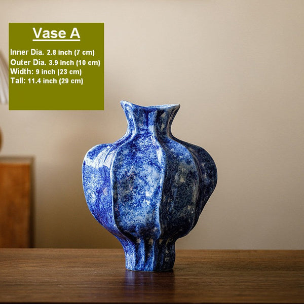 Modern Pottery Flower Vases, Handmade Water Holding Flower Vases, Centerpiece on Dining Table, Blue Ceramic Bud Vases, Tall Flower Vases on Table-ArtWorkCrafts.com