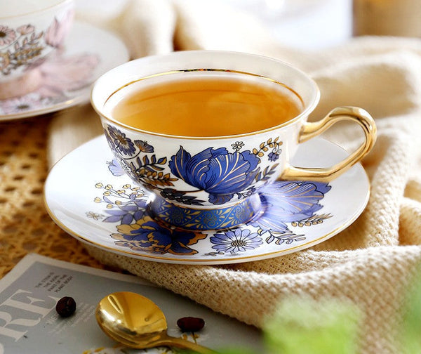 Afternoon British Tea Cups, Unique Iris Flower Tea Cup and Saucer in Gift Box, Elegant Ceramic Coffee Cups, Royal Porcelain Tea Cup Set-ArtWorkCrafts.com