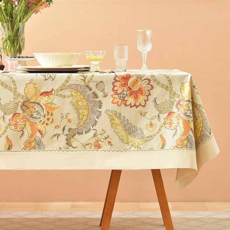 Extra Large Rectangle Dining Tablecloth 60x120, Solid Neutral Beige, Heavy Duty Cotton Blend, Banquet Event Floor-Length Cover