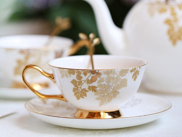 Beautiful British Tea Cups, Traditional English Tea Cups and Saucers, Bone China Porcelain Tea Cup Set, Elegant Ceramic Coffee Cups-ArtWorkCrafts.com