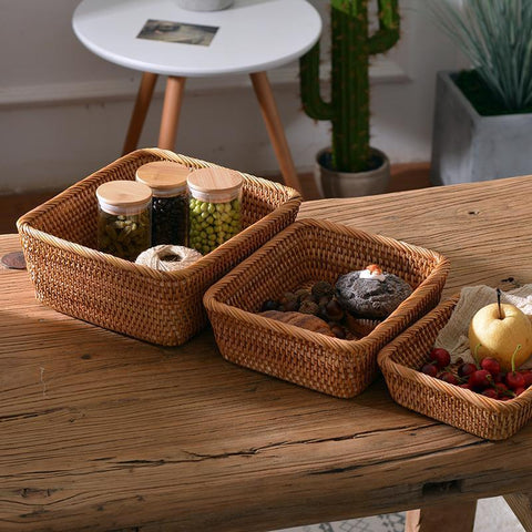 Rectangular Storage Baskets for Pantry, Small Rattan Kitchen Storage Basket, Storage Baskets for Shelves, Woven Storage Baksets-ArtWorkCrafts.com