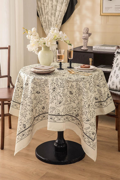 Large Flower Pattern Table Cover for Dining Room Table, Rectangular Tablecloth for Dining Table, Modern Rectangle Tablecloth for Oval Table-ArtWorkCrafts.com