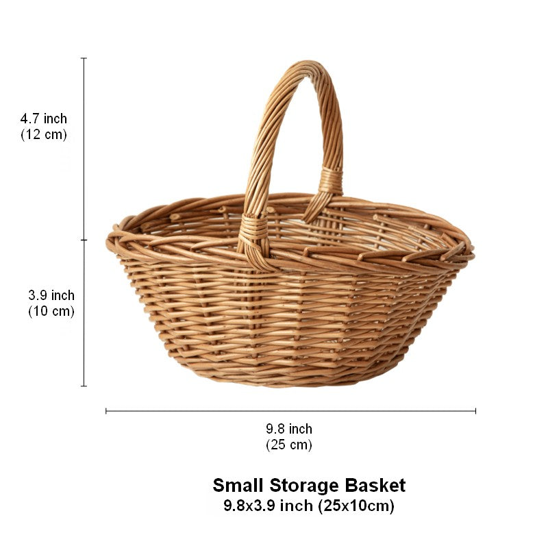 Large Picnic Food Basket with Handle, Lovely Willow Weaving Baskets for Vegetable, Natural Hand-woven Wicker Storage Basket, Natural Fruit Basket, Kitchen Storage Baskets-ArtWorkCrafts.com
