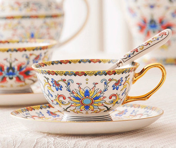 Bohemia Ceramic Coffee Cups, Creative Ceramic Cups, China Porcelain Tea Cup Saucer Set, Unique Traditional Afternoon Tea Cup and Saucer-ArtWorkCrafts.com