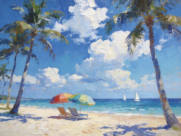 Florida Beach Scenery, Summer Resort Paintings, Hand Painted Canvas Art, Original Landscape Paintings, Heavy Texture Artwork, Small Oil Paintings, Buy Painting Online-ArtWorkCrafts.com
