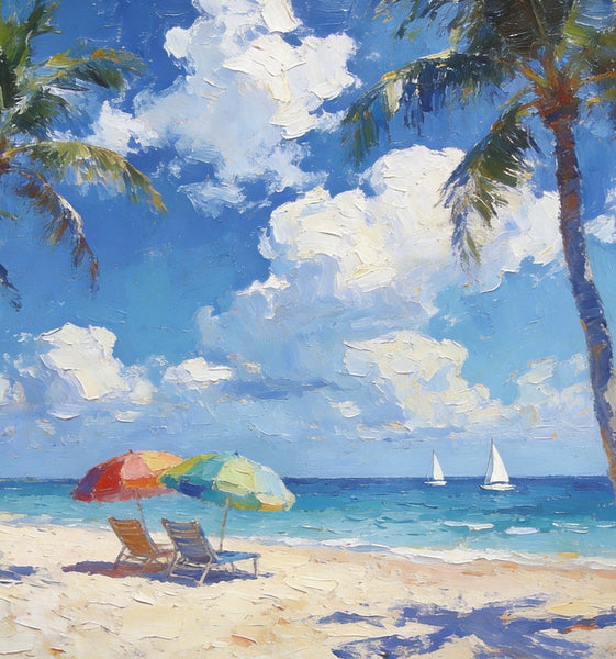 Florida Beach Scenery, Summer Resort Paintings, Hand Painted Canvas Art, Original Landscape Paintings, Heavy Texture Artwork, Small Oil Paintings, Buy Painting Online-ArtWorkCrafts.com