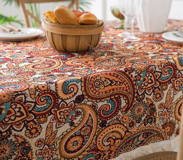 Large Modern Linen Tablecloths, Oriental Rectangular Table Covers for Coffee Table, Bohemian Rectangular Tablecloth for Oval Table-ArtWorkCrafts.com