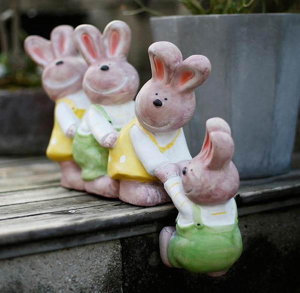 Lovely Rabbits Statues, Cute Rabbits in the Garden, Animal Resin Statue for Garden Ornament, Outdoor Decoration Ideas, Garden Ideas-ArtWorkCrafts.com