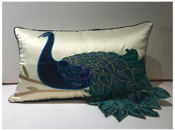Beautiful Decorative Throw Pillows, Embroider Peacock Cotton and linen Pillow Cover, Decorative Sofa Pillows, Decorative Pillows for Couch-ArtWorkCrafts.com