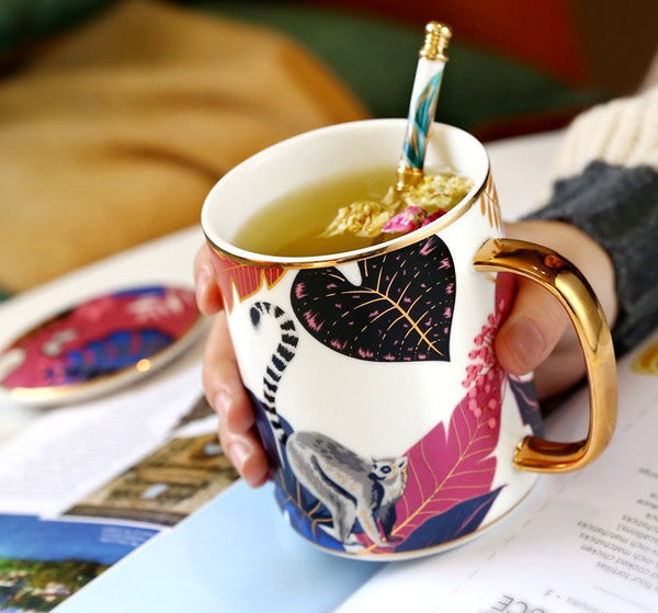 Unique Ceramic Mugs in Gift Box, Creative Porcelain Cups, Large Capacity Jungle Animal Porcelain Mugs, Large Ceramic Mugs for Office-ArtWorkCrafts.com