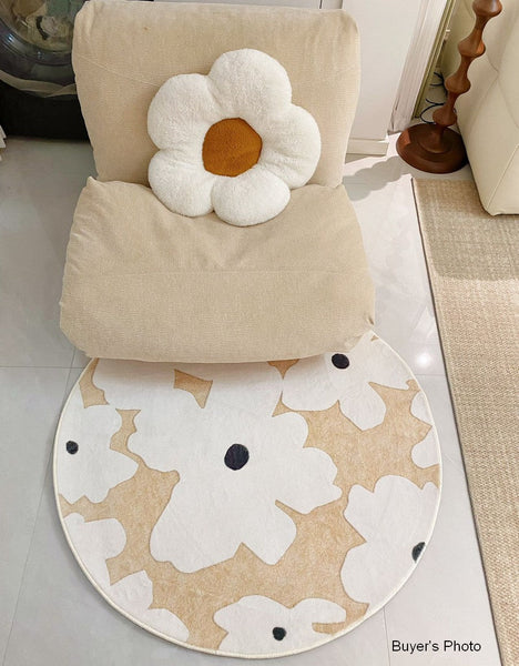 Circular Rugs for Dining Table, Abstract Contemporary Rugs for Bedroom, Modern Round Rugs under Coffee Table, Modern Cream Color Rugs for Living Room-ArtWorkCrafts.com