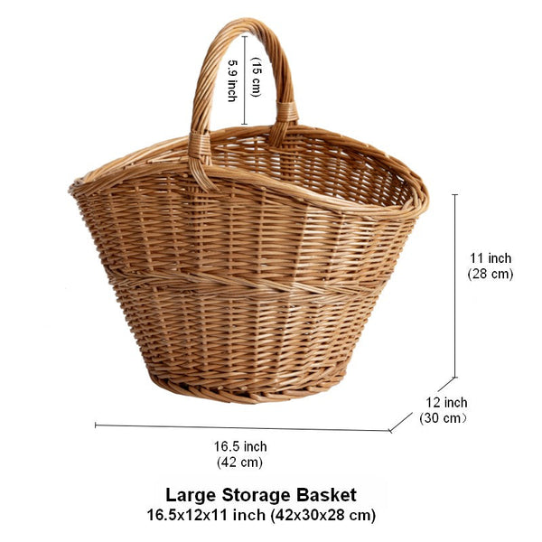 Willow Weaving Baskets with Handle, Large Picnic Food Basket with Handle, Natural Hand-woven Wicker Storage Basket, Natural Fruit Baskets, Kitchen Storage Baskets-ArtWorkCrafts.com