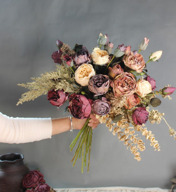 Beautiful Modern Artificial Floral Arrangement for Bedroom, Peony Flowers Arrangement Interior Design, Large Faux Silk Floral Bouquet Table Centerpiece-ArtWorkCrafts.com