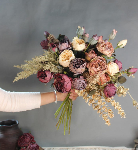 Beautiful Modern Artificial Floral Arrangement for Bedroom, Peony Flowers Arrangement Interior Design, Large Faux Silk Floral Bouquet Table Centerpiece-ArtWorkCrafts.com