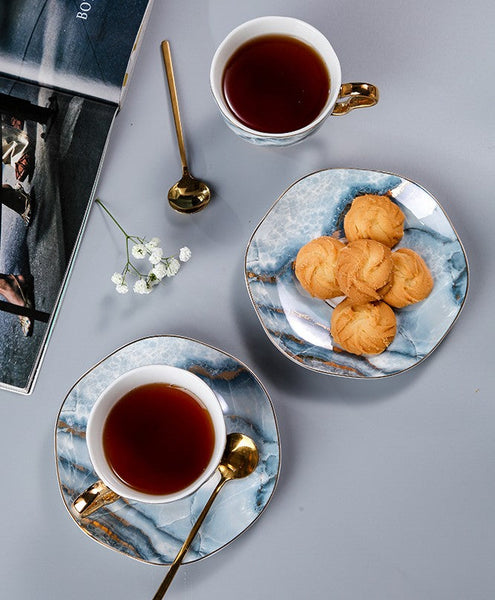 Unique Tea Cups and Saucers in Gift Box as Birthday Gift, Elegant Ceramic Coffee Cups, Beautiful British Tea Cups, Royal Bone China Porcelain Tea Cup Set-ArtWorkCrafts.com
