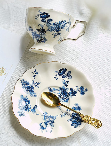 Elegant Vintage Ceramic Coffee Cups for Traditional Afternoon Tea, Royal Ceramic Cups, French Style China Porcelain Tea Cup Saucer Set, 6.8 oz Tea Cup and Saucers-ArtWorkCrafts.com