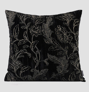 Contemporary Modern Sofa Pillows, Black Embroidery Flower Pattern Pillows for Couch, Decorative Throw Pillows for Bedroom, Large Modern Sofa Pillow for Dining Room