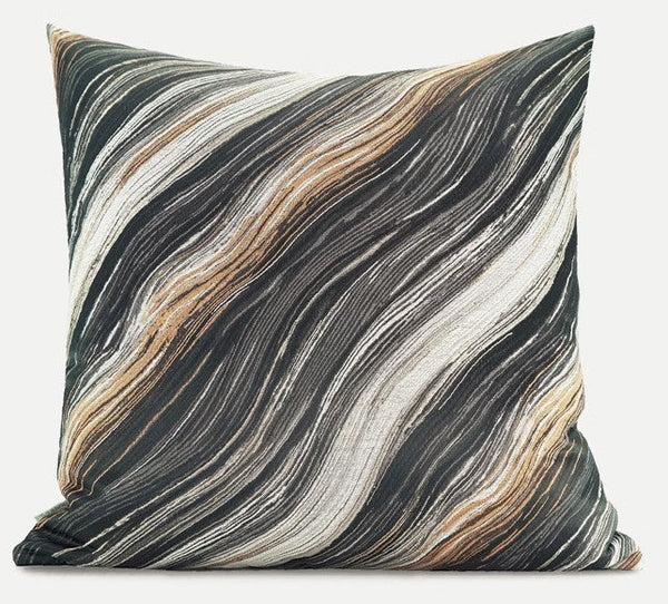 Simple Throw Pillow for Interior Design, Modern Black Gray Golden Lines Decorative Throw Pillows, Modern Sofa Pillows, Contemporary Square Modern Throw Pillows for Couch-ArtWorkCrafts.com