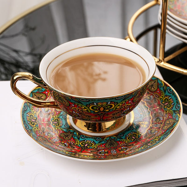 Royal Bone China Porcelain Tea Cup Set, Elegant British Ceramic Coffee Cups, Unique British Tea Cup and Saucer in Gift Box-ArtWorkCrafts.com