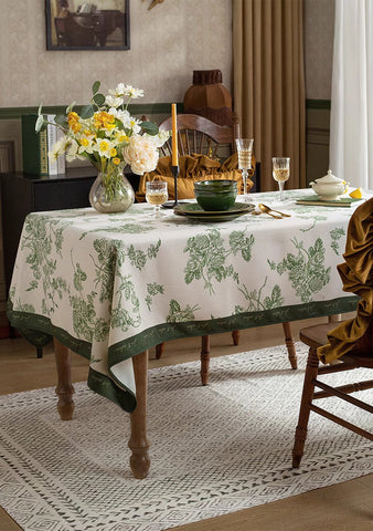 Chenille Flower Tablecloth for Dining Table, Elegant French Style Table Cover for Dining Room Table, Modern Rectangle Tablecloth for Oval Table-ArtWorkCrafts.com