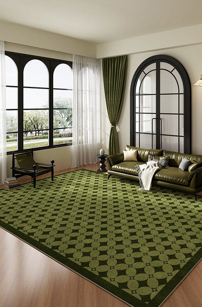 Mid Century Modern Rugs, Green Absract Rugs for Bedroom, Contemporary Modern Rugs for Living Room, Minimalist Geometric Rugs for Living Room-ArtWorkCrafts.com